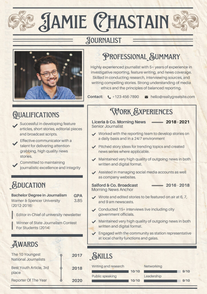 Cream-Vintage-Newspaper-Style-Journalist-Resume-scaled Pdf
