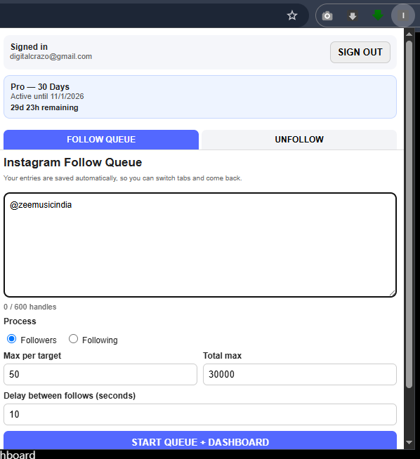 Instagram Follow Pro Follow Queue