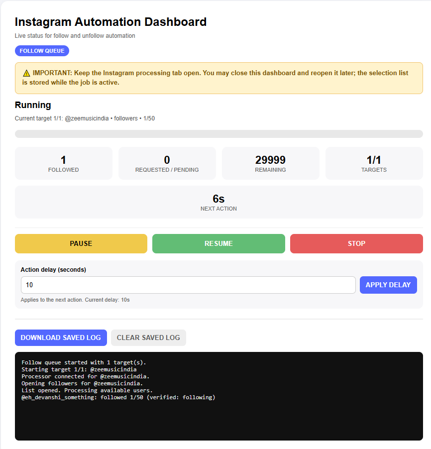 Instagram Follow Pro Dashboard